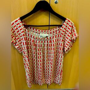 Michael Kors Women’s Orange and Tan Design Short Sleeve Knit Blouse - Petite L